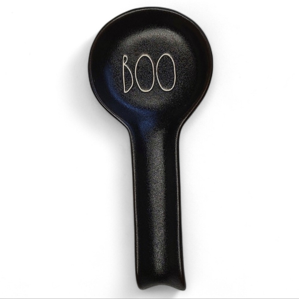 Rae Dunn Halloween Kitchen Spoon Rest "BOO"‎ NEW 2024 Black Cast Iron Look